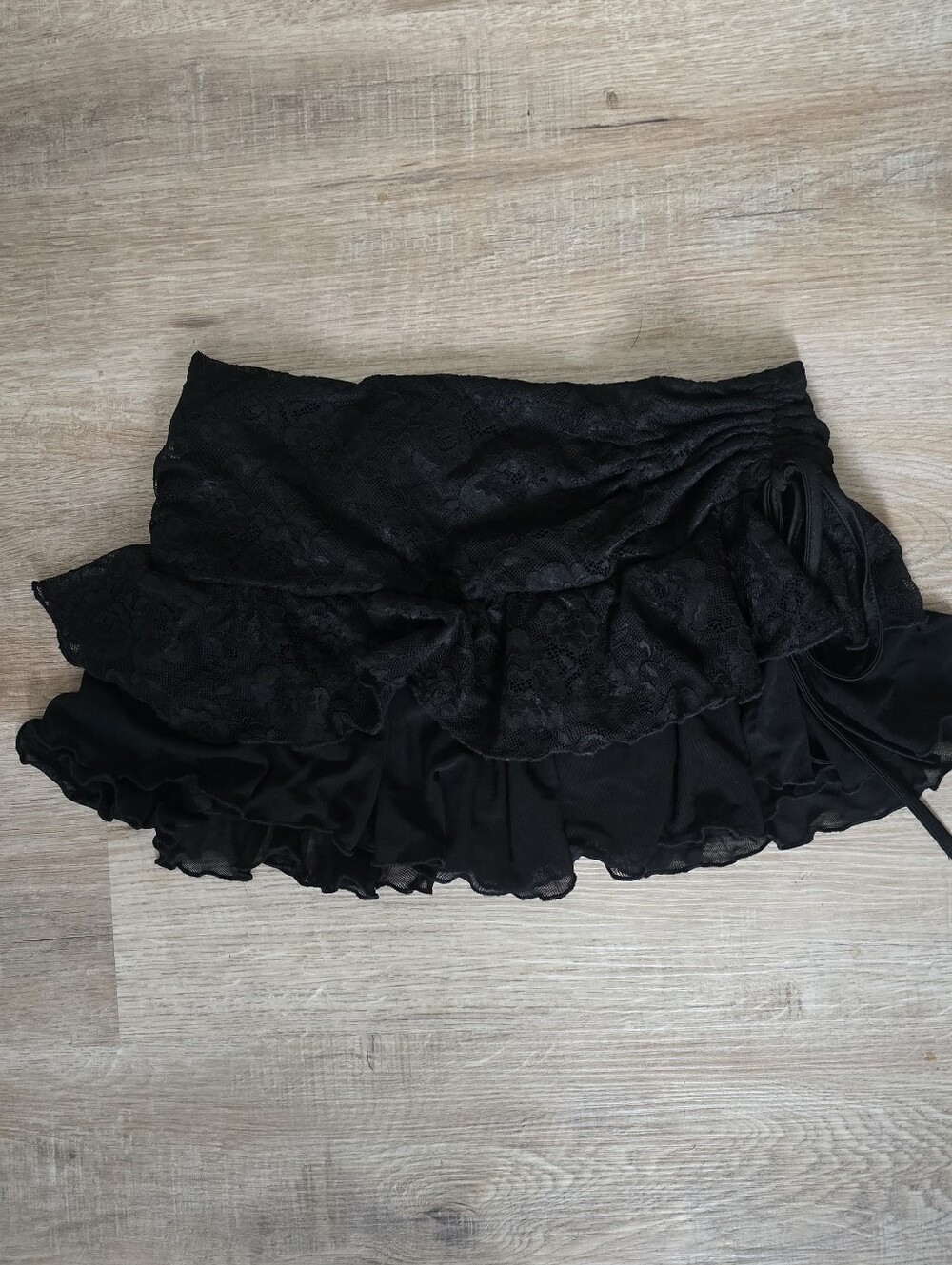 Black Lace Ruffled Tiered Mini Skort / Y2K And Festivals